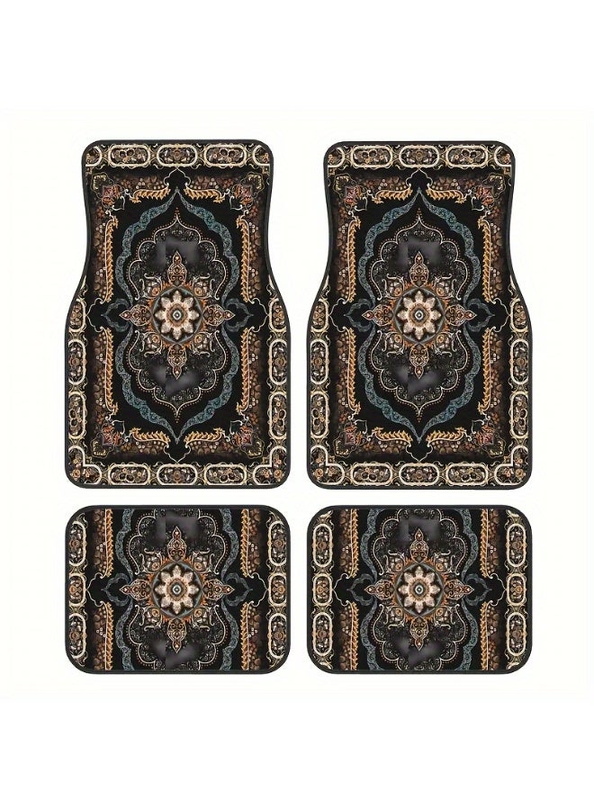 COYO [Bohemian Car Mats] 4pcs Bohemian Pattern European Ethnic Car Rubber Mats | Universal Anti-Slip Floor Mat, Easy-Clean Interior Accessory, Synthetic Rubber Material, for Front and Rear Vehicle Use - Image 1